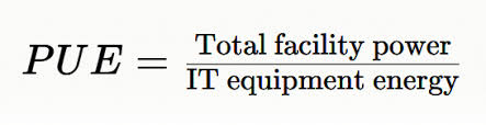 PUE = total facility power divided by IT equipment energy