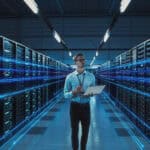 A data center operator in a data center server room
