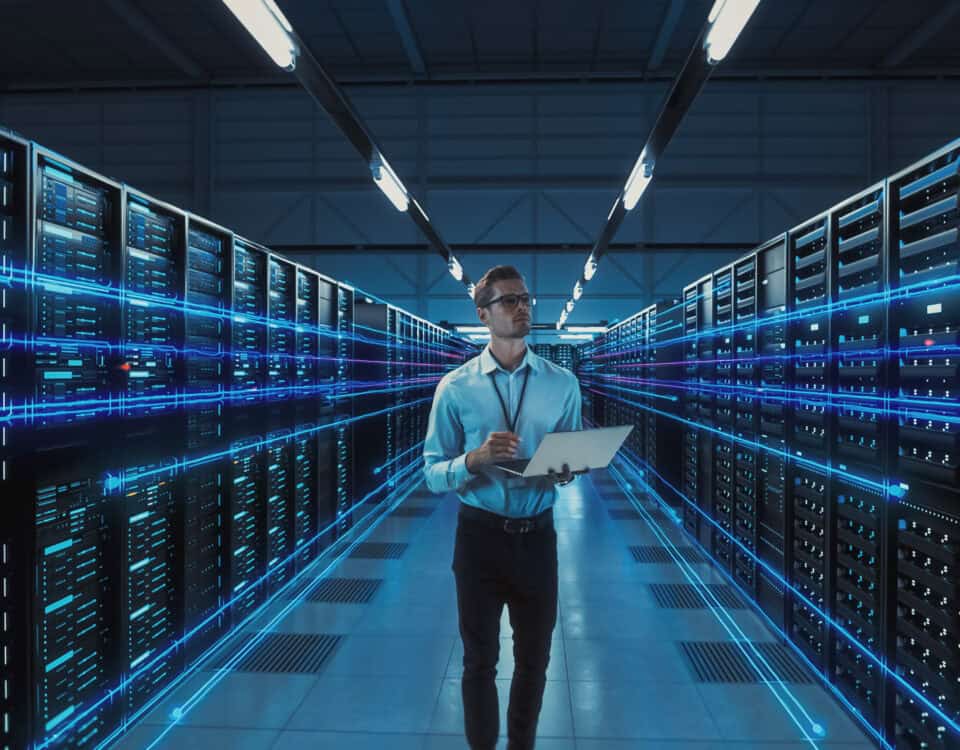 A data center operator in a data center server room